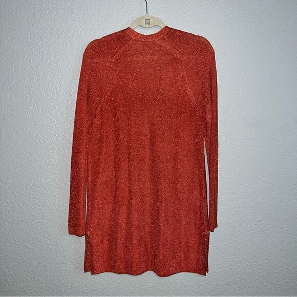 Ann Taylor Womens Open Front Long Sleeve Knitted Sweater Cardigan Orange Medium - Picture 2 of 8